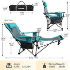Reclining Camping Chair with Removable Footrest Lounge Chair with Headrest - Image 3