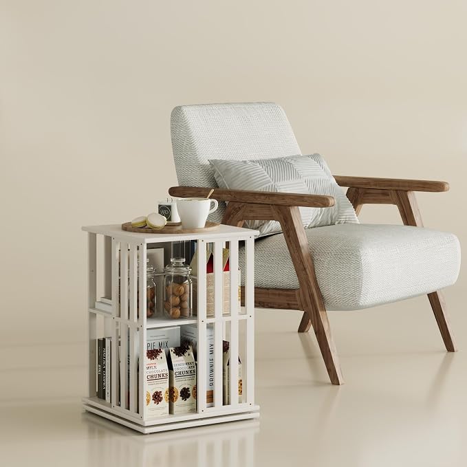 YOWOS Rotating Bookshelf Tower, 360° Display Spinning Bookcase, Bamboo by YOWOS