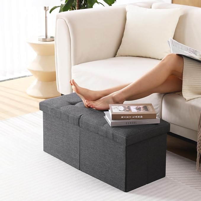 Storage Ottoman Bench Foldable Seat Footrest Shoe Bench End of Bed Storage - Image 4