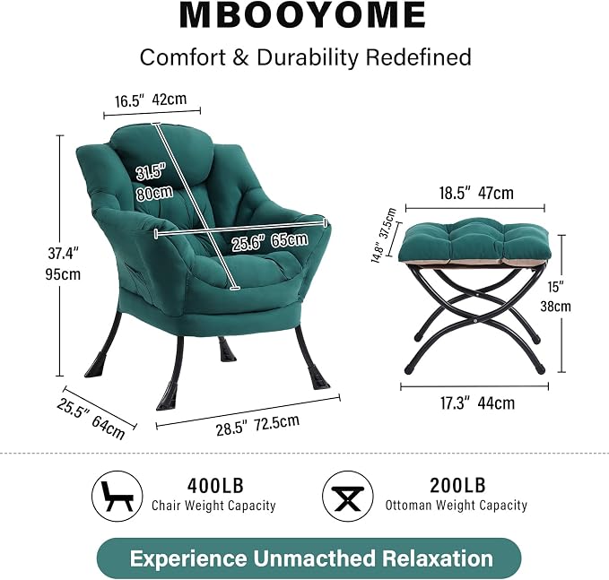 MBOOYOME Lazy Chair with Folding Ottoman, Modern Accent Armchair with Armrests - Image 3