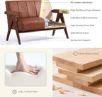 STHOUYN Brown Leather Loveseat Sofa and Accent Chairs Set of 2, Mid-Century - Image 4