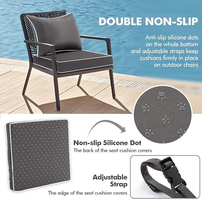 MIULEE Dark Grey Outdoor Seat Cushion 24x24 Inch Waterproof & 3 Year Fade - Image 4