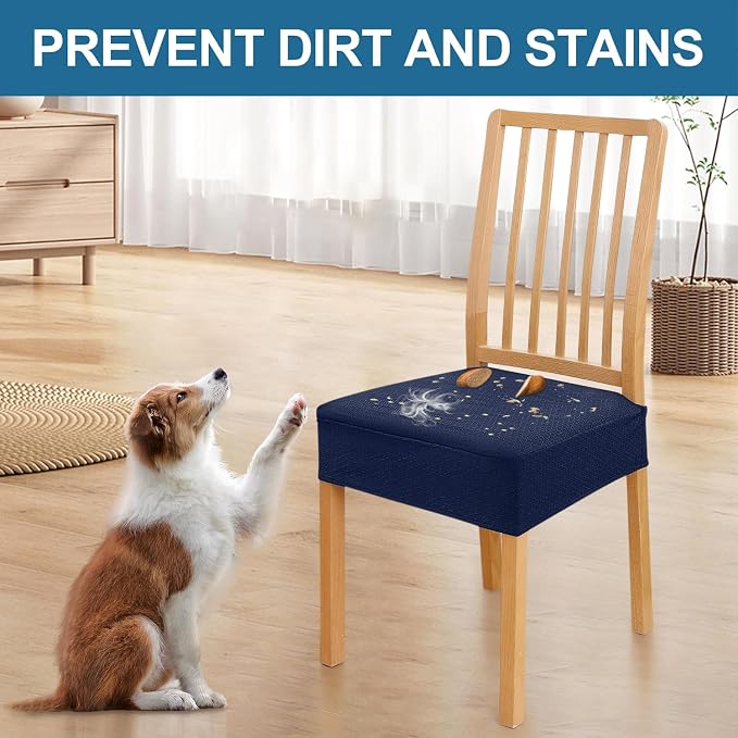 Smiry Waterproof Seat Covers for Dining Room Chairs Set of 4, Stretch Jacquard - Image 6