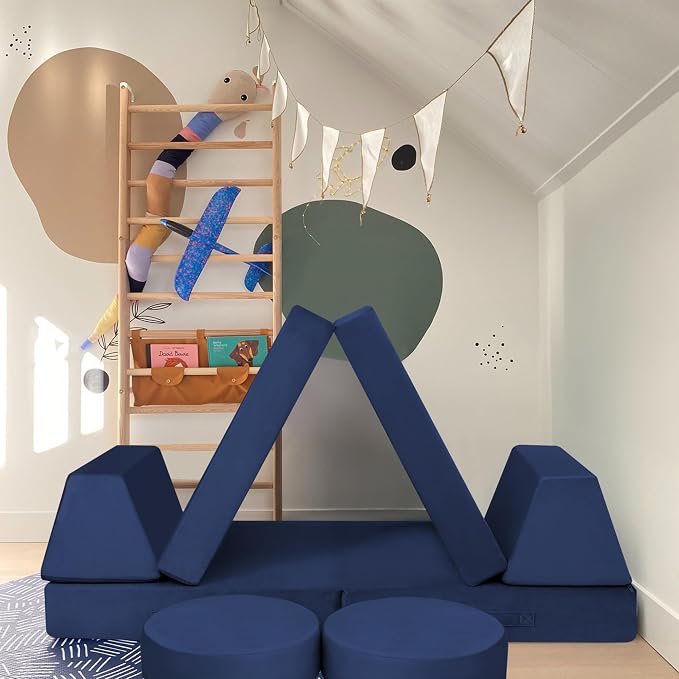 MeMoreCool Kids Couch for Playroom, 8-Piece Modular Toddler Play Couch in Navy - Image 2