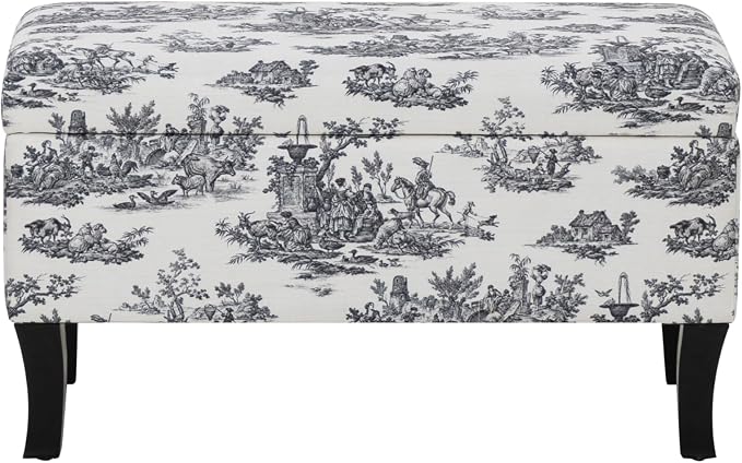 Linon Stephanie Black and White Toile Fully Upholstered Bench - Image 10