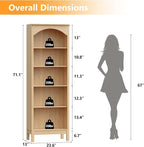 Arched Set of 2 Bookshelf with 5 Tier Open Shelves, Living Room, Natural Oak - Image 2