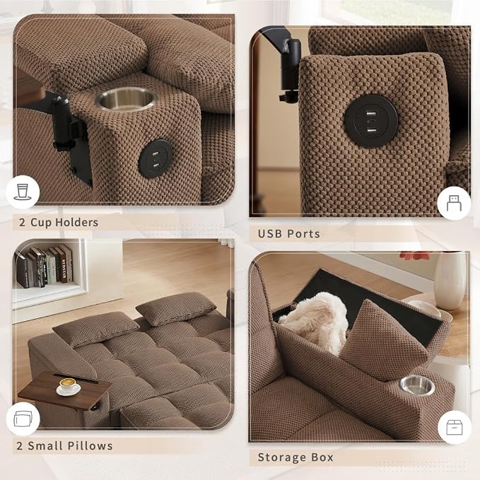 oaaktu Large Size Convertible Sleeper Sofa Bed, Polka dot Velvet Pull Out Futon - Image 5