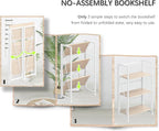 4NM No Assembly Folding Bookshelf Storage Shelves 3 Tiers Vintage Bookcase - Image 5
