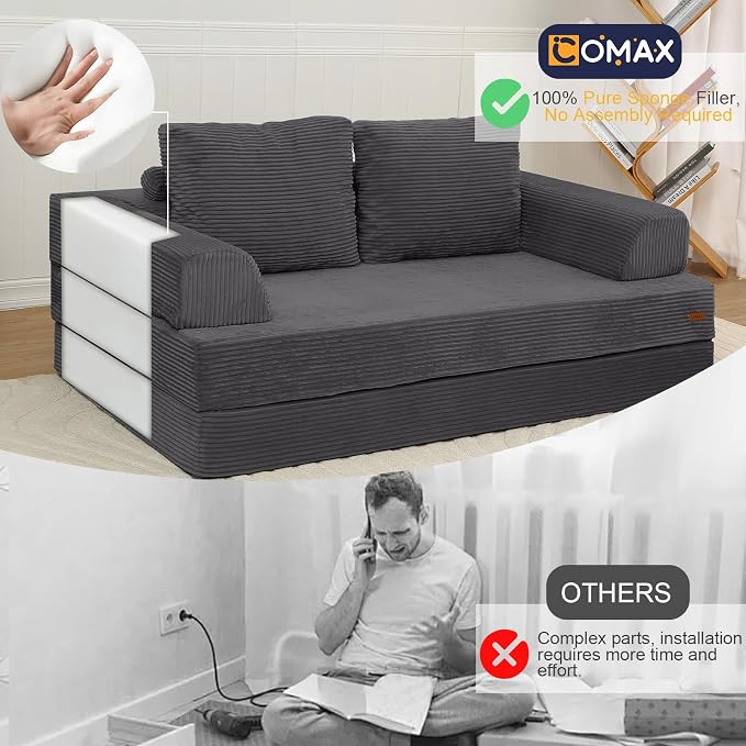 COMAX Convertible Sofa Bed, Folding Floor Couch Corduroy Fold Out Couch Bed - Image 4