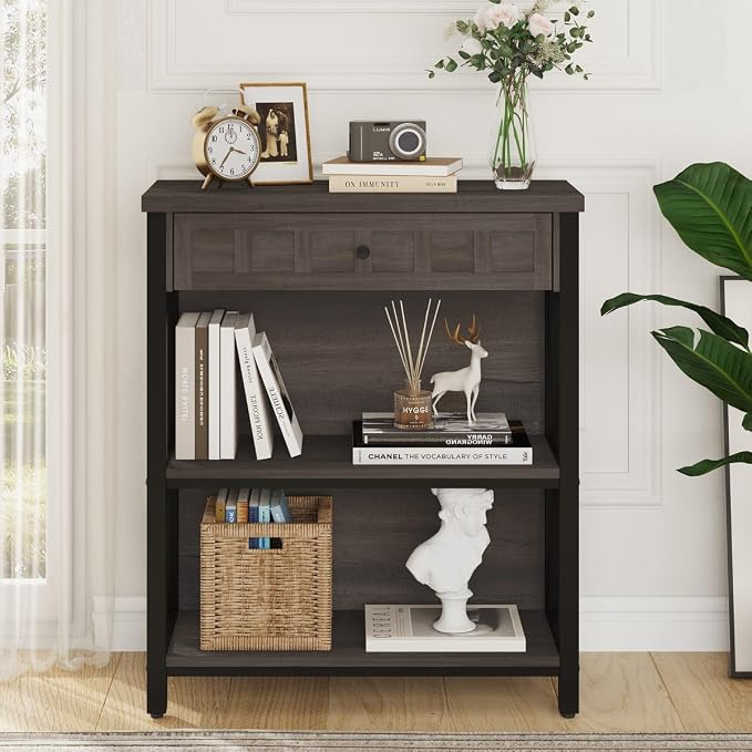 FATORRI Rustic Small Bookshelf, Industrial Wood Book Shelf - Image 7
