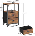 sthmec Nightstand with Charging Station, Night Stand with 2 Fabric Drawers - Image 3