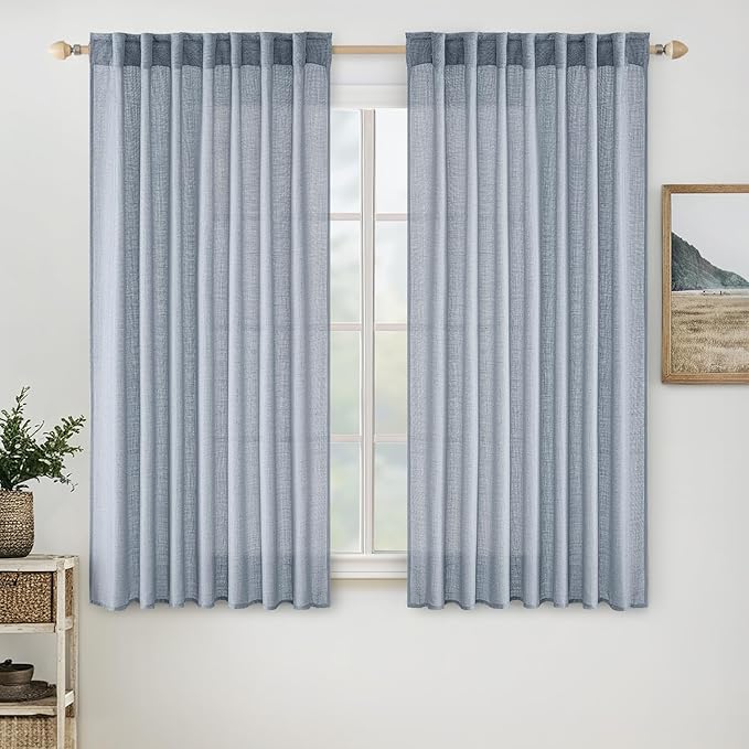 MIULEE Chambray Blue Linen Curtains 52x45 Inch Long by MIULEE