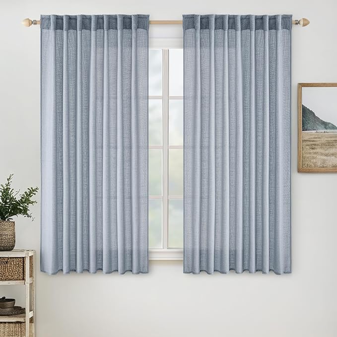MIULEE Chambray Blue Linen Curtains 52x54 Inch Long by MIULEE