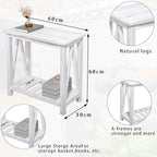 Farmhouse Narrow End Table Wooden Rustic White Side Tables - Image 3