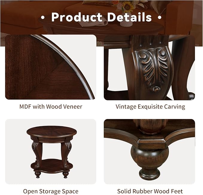 LKTART 22" Victorian Vintage Round End Table - Image 4