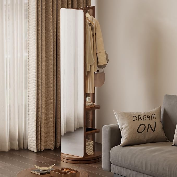 WoodsWhisper Full Length Mirror Coat Rack Solid Wood Floor Mirror 66"x12" Full - Image 5