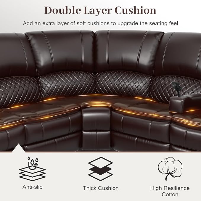 Yolsali Home Theater Seating Reclining Sectional Sofa, 5 Seats Soft Leather - Image 5