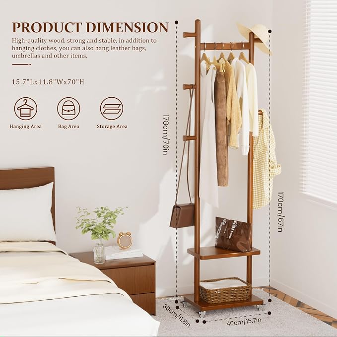Solid Wood Coat Rack Freestanding Clothing Rack - Image 2