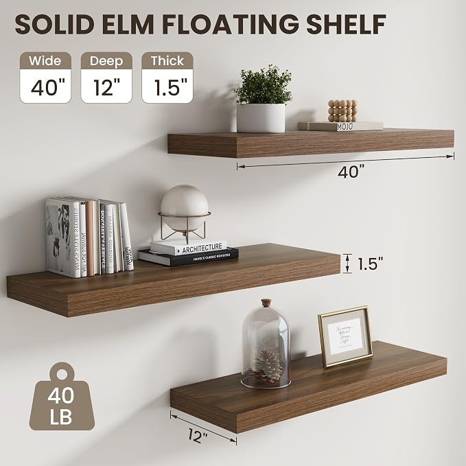 Dreamland Floating Shelves for Wall, 2 Pack Rustic Wooden Wall Shelves - Image 3