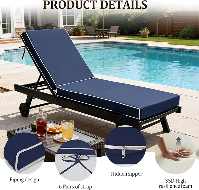 80x26x4in Lounge Cushions for Outdoor Furniture, Outdoor Lounge Chair Cushions - Image 5