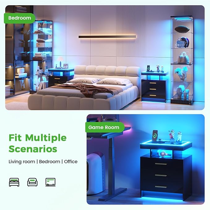 HNEBC LED Nightstand with Charging Station, Smart Bedside Table with Motion - Image 7