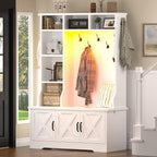 CSZZD White Hall Tree with Bench and Shoe Storage, Entryway Bench with Coat - Image 9