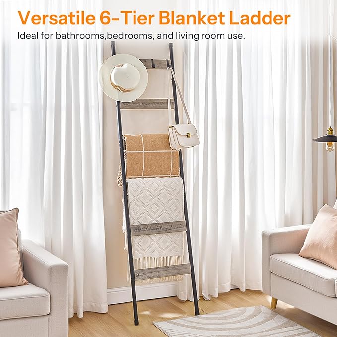 HOOBRO Blanket Ladder, 6-Tier Towel Rack - Image 4