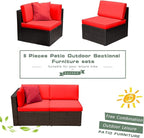 Devoko 2-Piece Modern Red Rattan & Metal Patio Sofa Set - Image 5