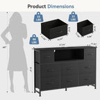 DUMOS TV Stand Dresser with 8 Fabric Drawers and Open Shelves, LED - Image 3