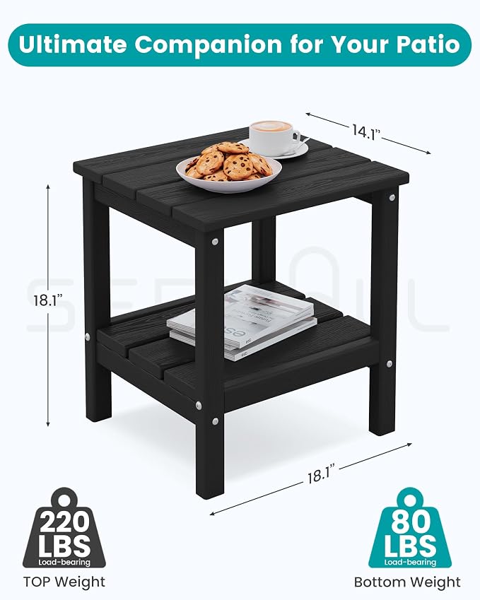 SERWALL 2-Tier HDPE Outdoor Side Table, Weatherproof Rectangular Adirondack - Image 3