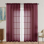 Burgundy Sheer Curtains 72 Inches Long 2 Panels Set, Light Filtering Sheer by OVZME