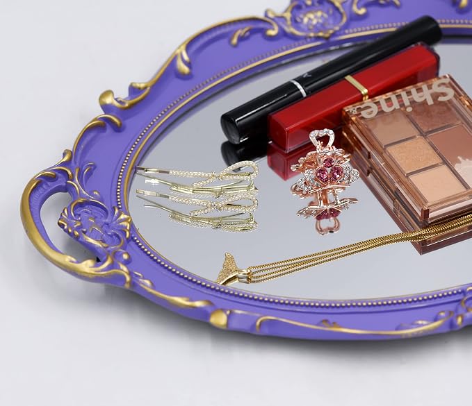 YCHMIR Vintage Small Mirror 14.5 x 10 Inch Oval Purple Wall Mirror - Image 5