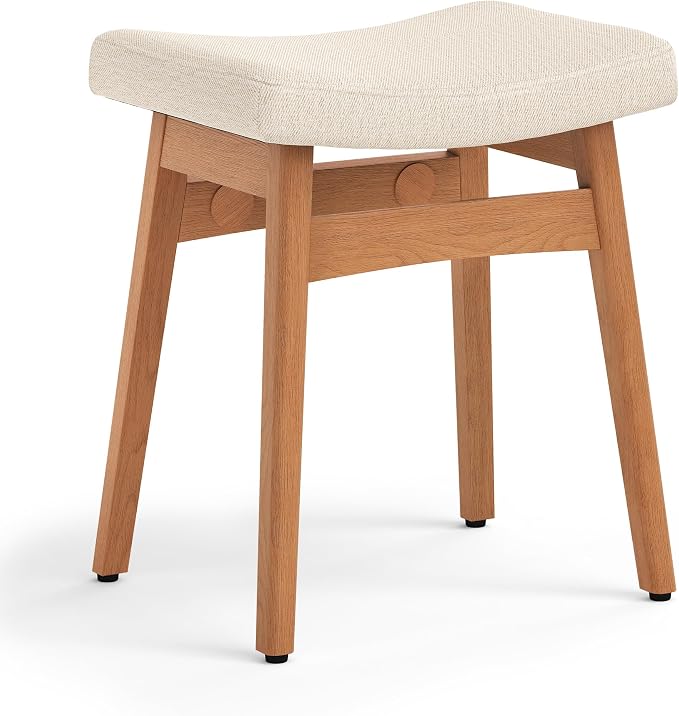 LUE BONA Solid Wood Vanity Bench Stool, 17.3" H Ergonomic Saddle Stool - Image 7