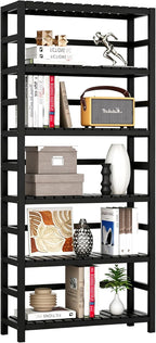 VASMIA 6-Tier Bamboo Shelf, Bamboo Storage Shelving Unit, Tall Bookcase by VASMIA