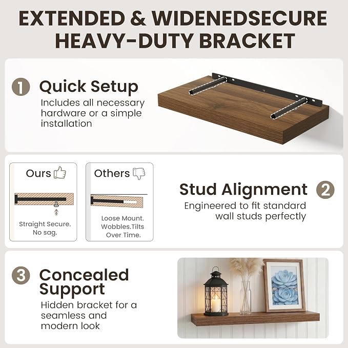 Dreamland Floating Shelves for Wall, 2 Pack Rustic Wooden Wall Shelves - Image 4