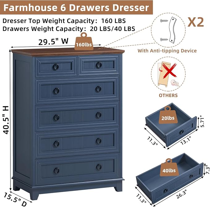Joaxswe Farmhouse 6 Drawer Dresser - Image 2