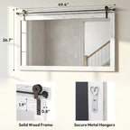 27"x49" Large Whitewashed Barn Door Wall Mirror, Horizontal Solid Wood Framed - Image 4