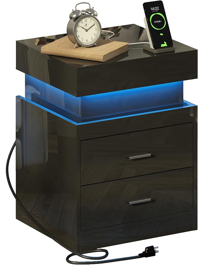 ChooChoo LED Nightstand with Charging Station, Smart Night Stand with Sliding - Image 8