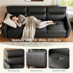 STHOUYN 85” Black Faux Leather Couch - Image 5