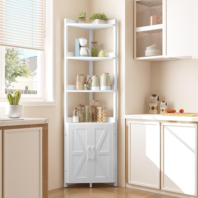 HOOBRO Corner Shelf with Storage, Tall Corner Cabinet, 5-Tier Bookshelf Stand - Image 9