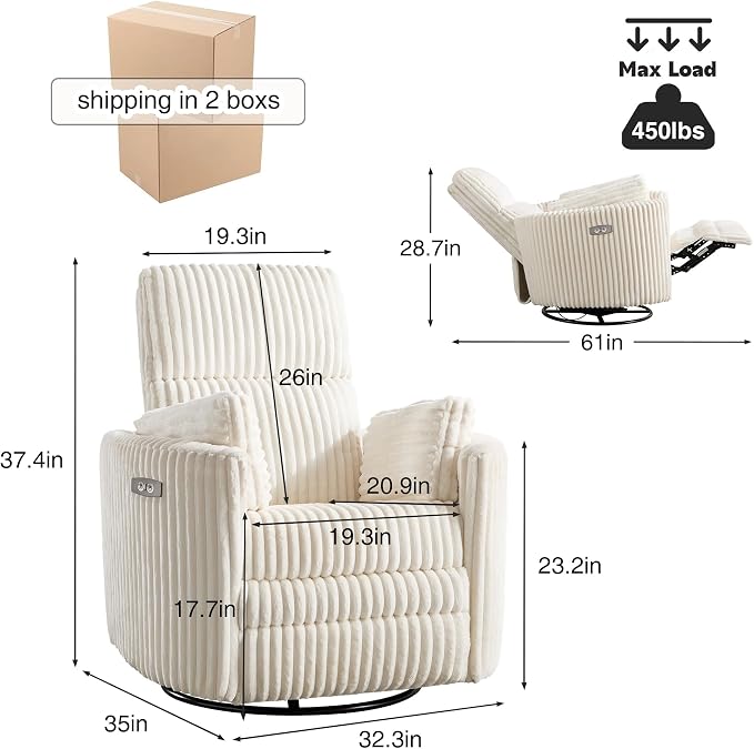 Power Recliner, Nursery Swivel Glider Rocking Chair - Image 2