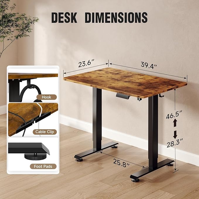 Veken 39.4" Small Electric Standing Desk, Height Adjustable Sit Stand Up - Image 2