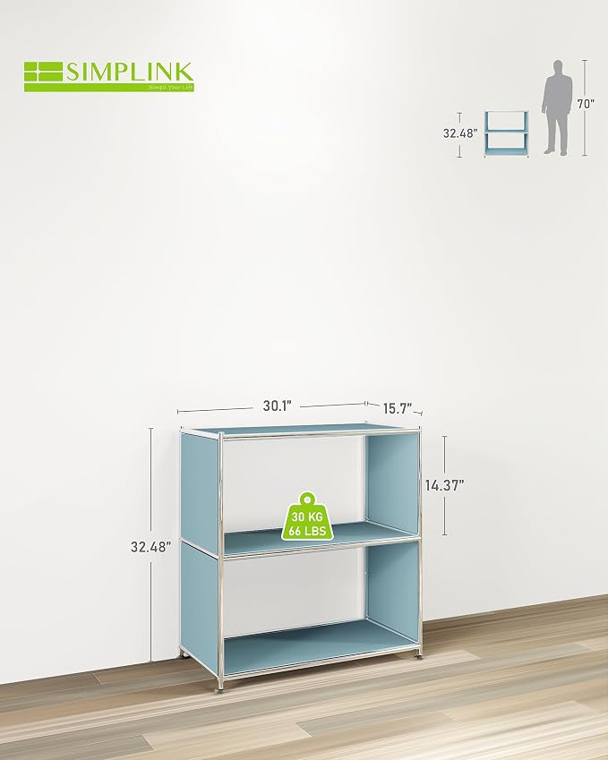 32-Inch 2-Tier Metal Bookcase, Open Shelf Storage Organizer - Image 3