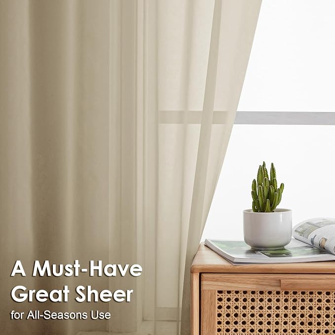 Taupe Sheer Curtains 90 Inches Long 2 Panels - Image 2