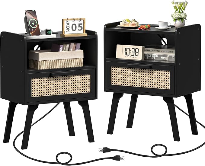 Lerliuo Rattan Nightstands Set of 2 by Lerliuo