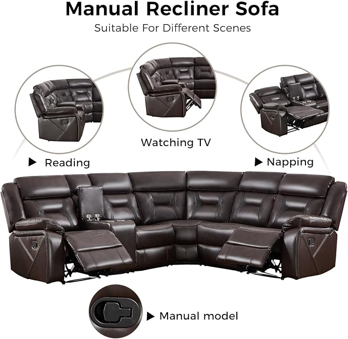 EBELLO Manual Reclining Sectional Sofa - Image 5