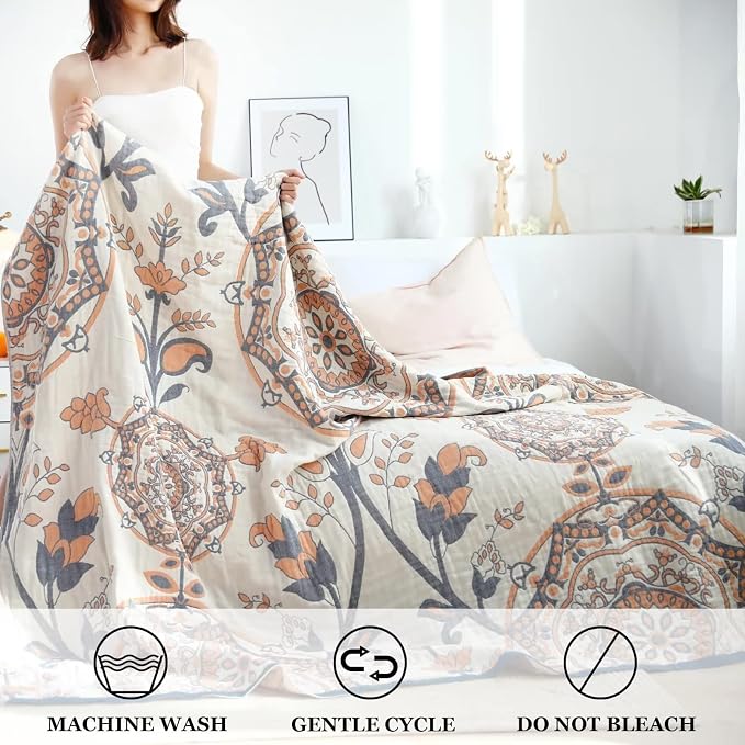 LUTBM Boho Throw Blanket for Bed 100% Cotton Ultra Soft Rustic Quilt Summer - Image 4