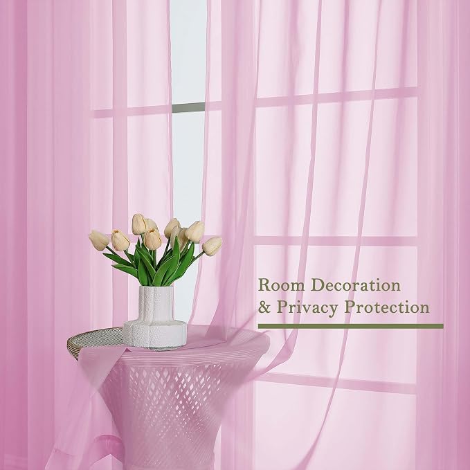 Light Pink Sheer Curtains 120 Inches Long 2 Pcs, Solid Voile Light Filtering - Image 4