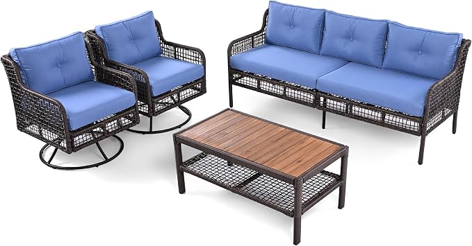 4-Piece Outdoor Wicker Sectional Sofa Set, All Weather Patio Conversation Set - Image 7