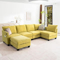 124" Modular Sectional Sofa, Modern Linen U-Shaped 6 Seater Sectional Sofa by ZXDesign